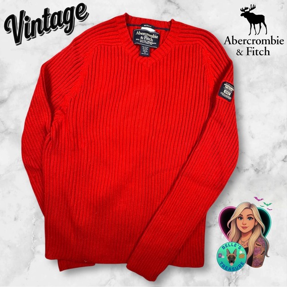 Vintage Abercrombie & Fitch Sweater Mens XL Red Wool Ribbed